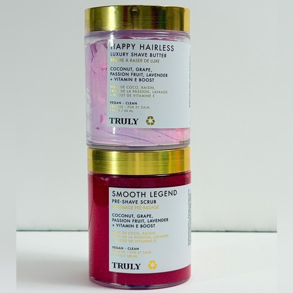 TRULY Smooth Legend Scrub and Happy Hairless Shave Butter